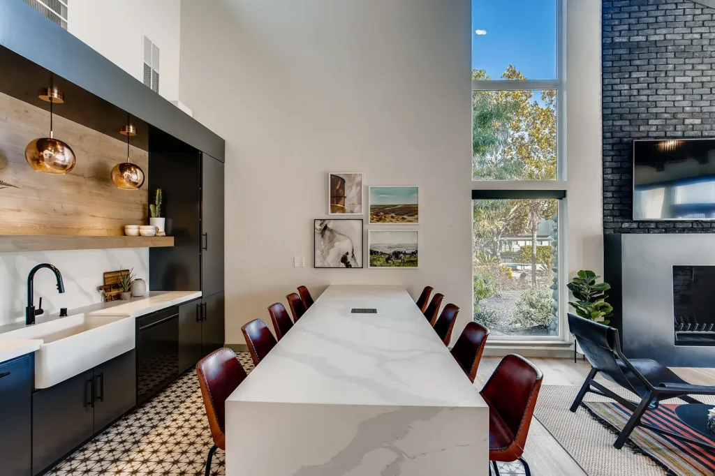 Clubhouse lounge kitchen with bar seating