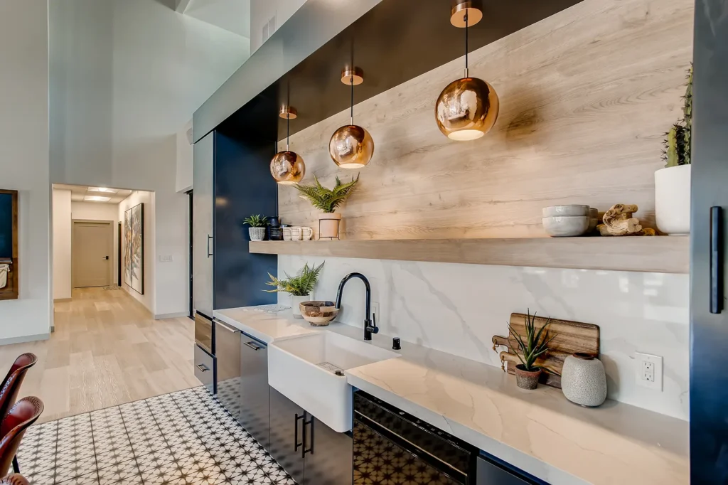 Clubhouse lounge kitchen with bar seating