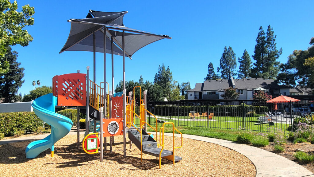 Children's playground with slides and climbing